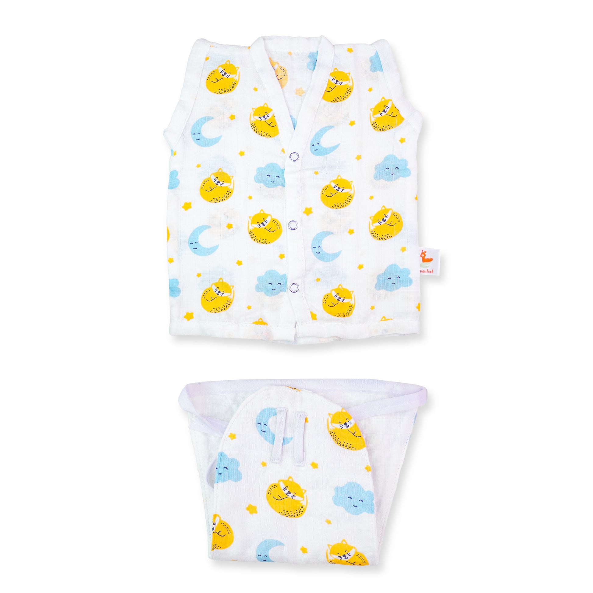 Set of Cat & Moon Print Jhabla & Nappy