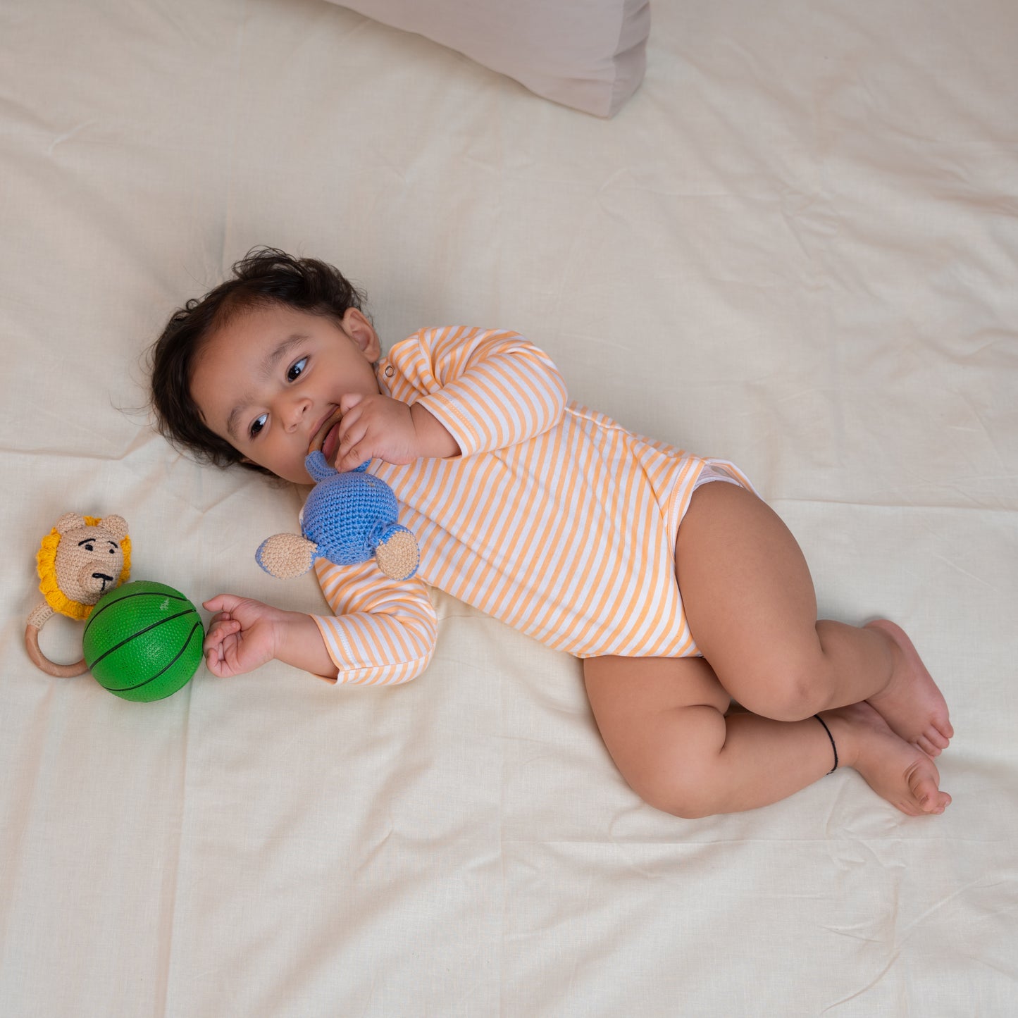 Premium cotton full sleeve Onesie / Bodysuit for boys / girls - Peach stripes