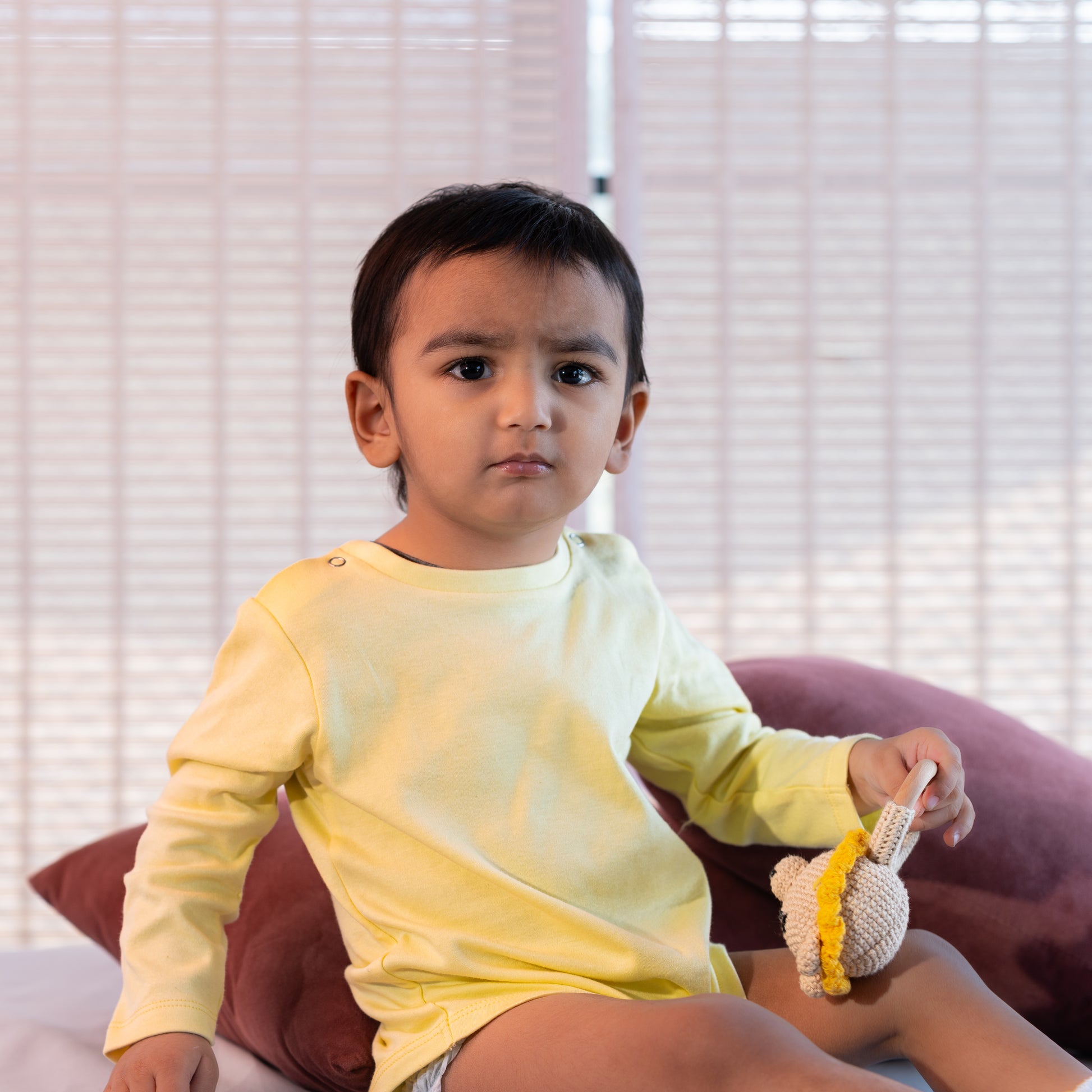Premium cotton full sleeve Onesie / Bodysuit for boys / girls - Yellow solids