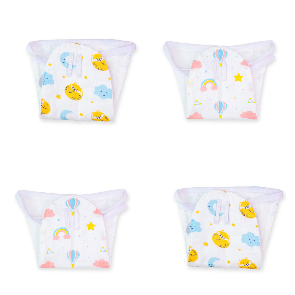 Nappies For Newborn Babies, Include 2 prints, 100% Bamboo Fabric (Pack of 4)