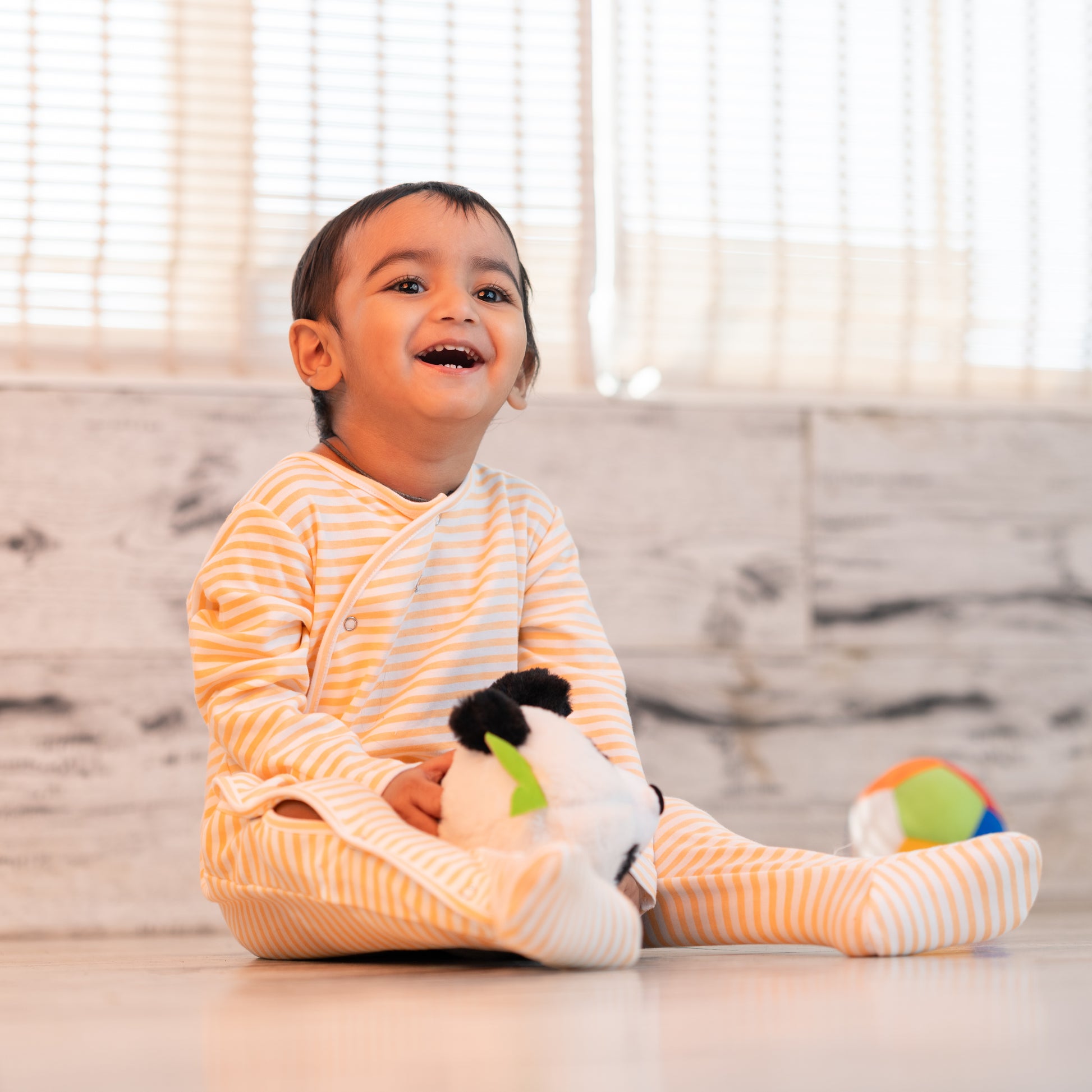 Premium cotton full sleeve Sleepsuit / Romper for boys / girls - Peach stripes