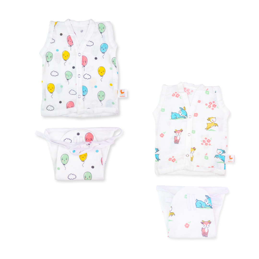 Set of Balloon Print & Fawn Print Jhabla & Nappy (Set of 2)
