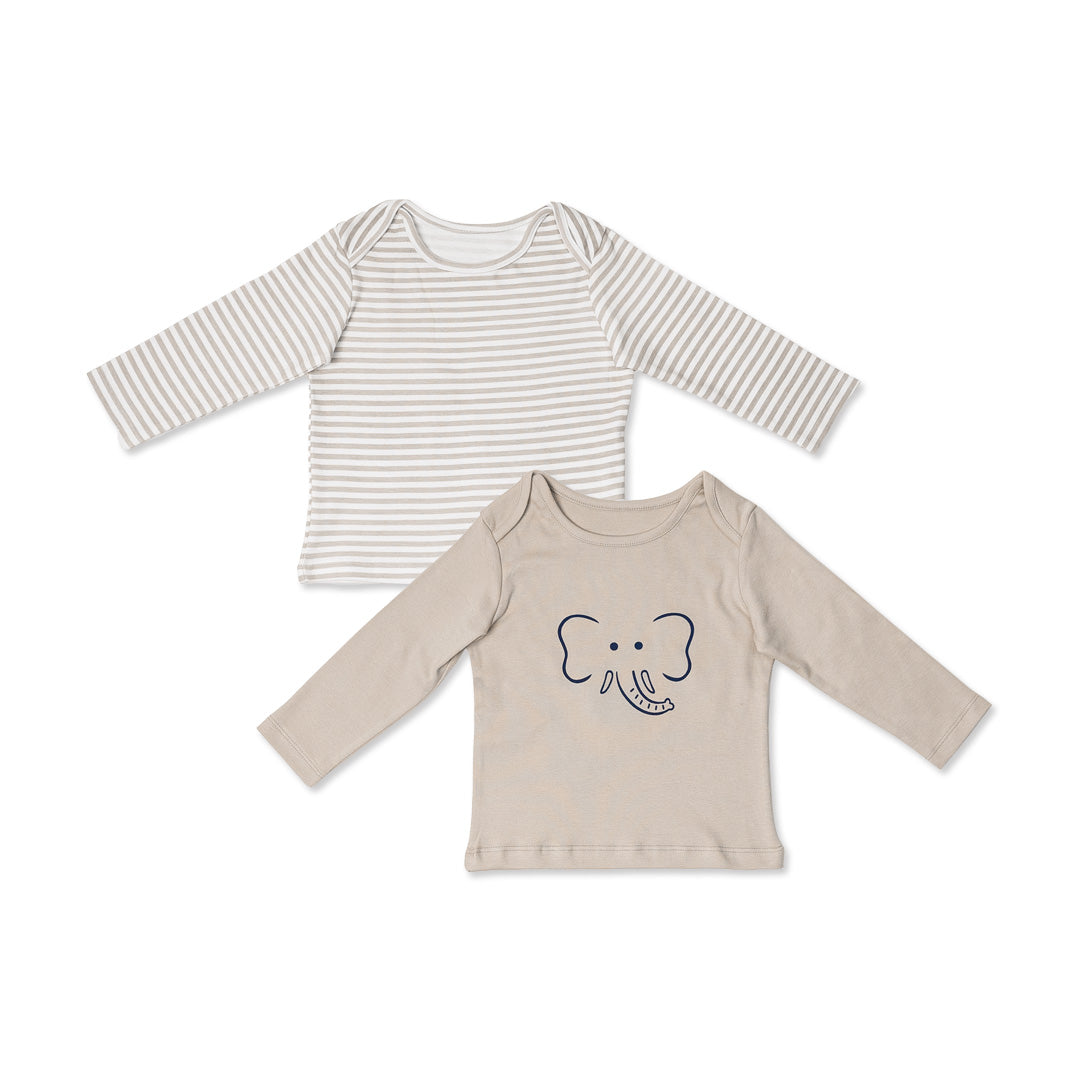 Combination of 2 - T-shirts Grey stripes and Grey solids with Elephant print