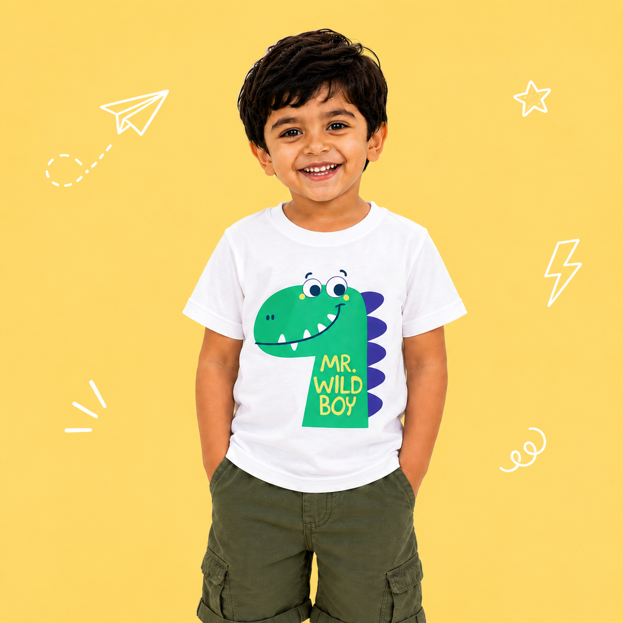 Curious Dinosaur Kids T-Shirt - 100% Cotton