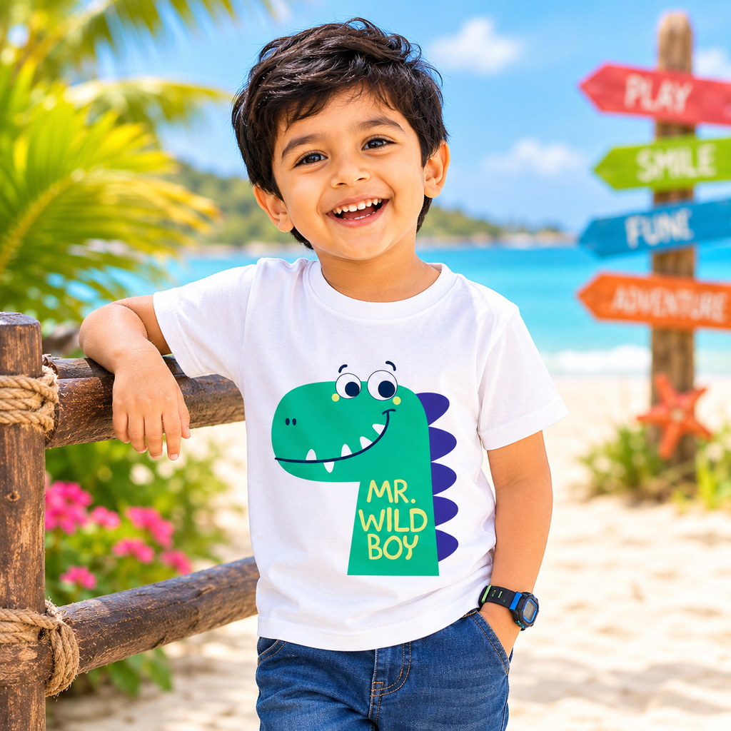 Curious Dinosaur Kids T-Shirt - 100% Cotton