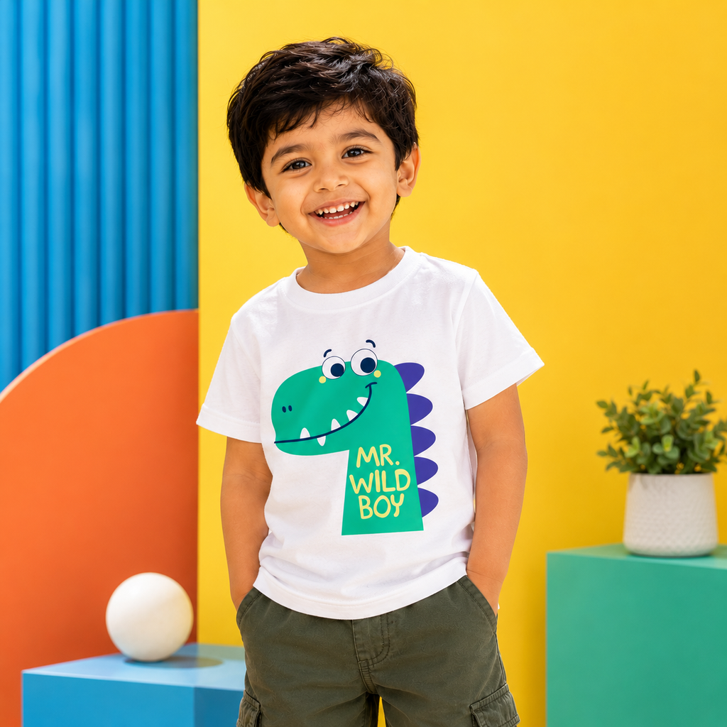 Curious Dinosaur Kids T-Shirt - 100% Cotton
