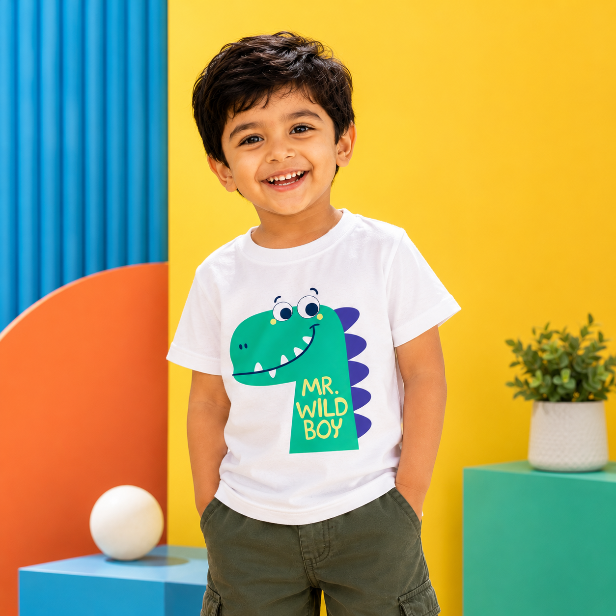 Curious Dinosaur Kids T-Shirt - 100% Cotton