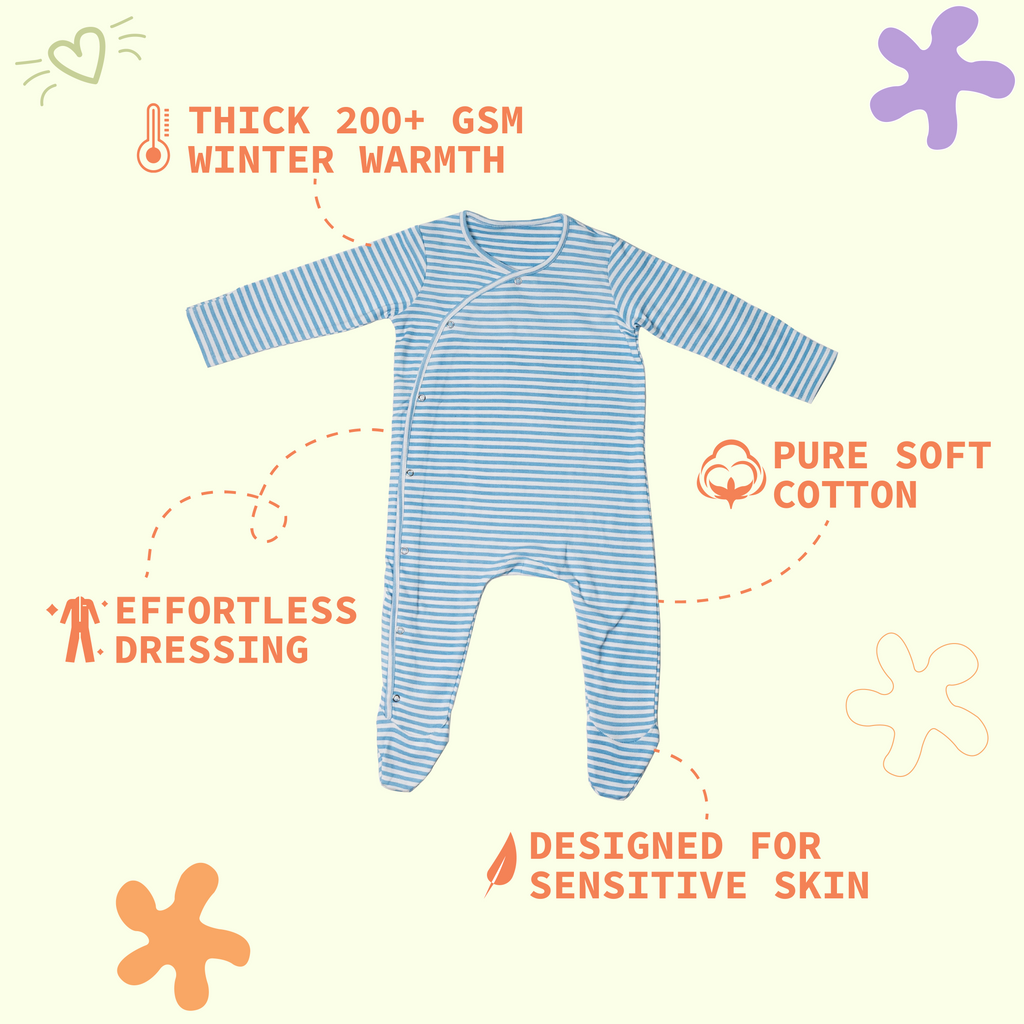 Premium cotton full sleeve Sleepsuit / Romper for boys / girls - Blue stripes