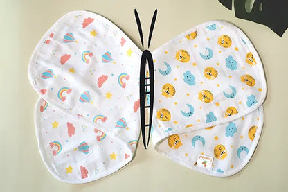 Combination of Cat And Moon Print And Rainbow Print Bamboo Curved Burp Cloth