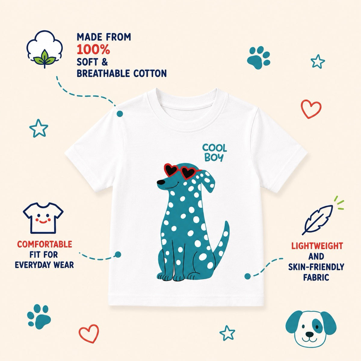 Blue Dalmatian Dog Kids T-Shirt