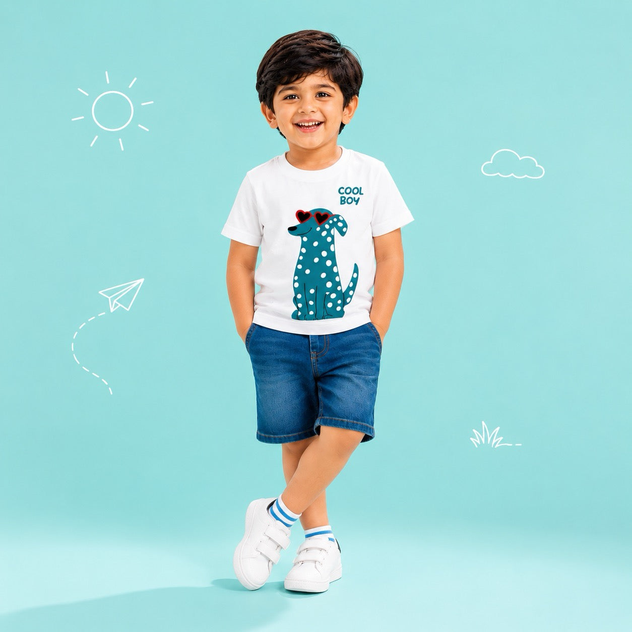 Blue Dalmatian Dog Kids T-Shirt - 100% Cotton