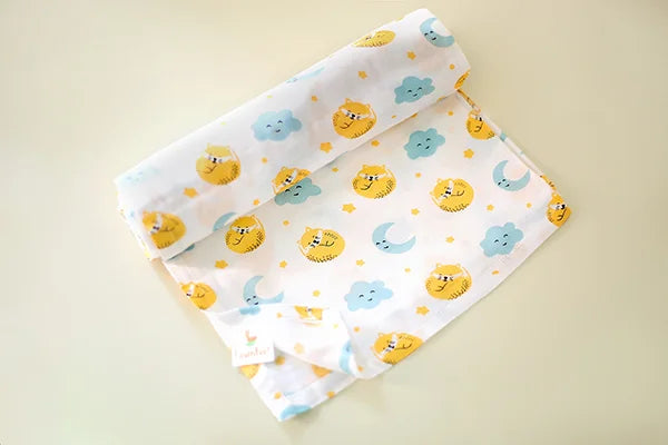 Cuddle up in Cat And Moon Print Bamboo Swaddle