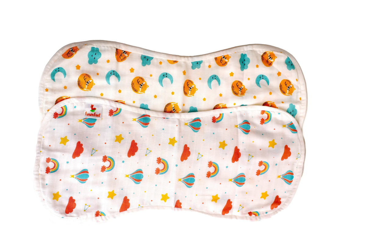 Combination of Cat And Moon Print And Rainbow Print Bamboo Curved Burp Cloth
