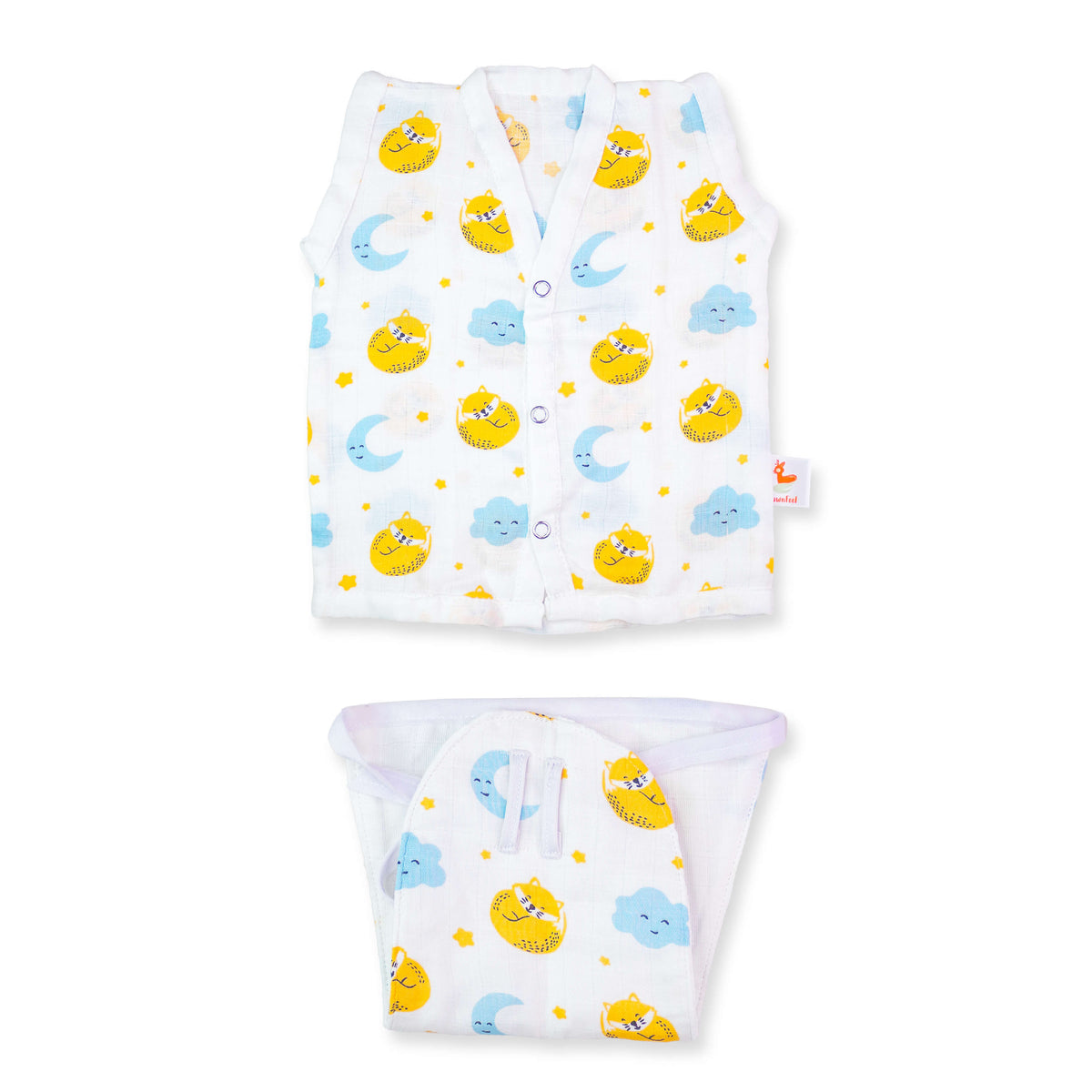 Set of Cat & Moon Print Jhabla & Nappy