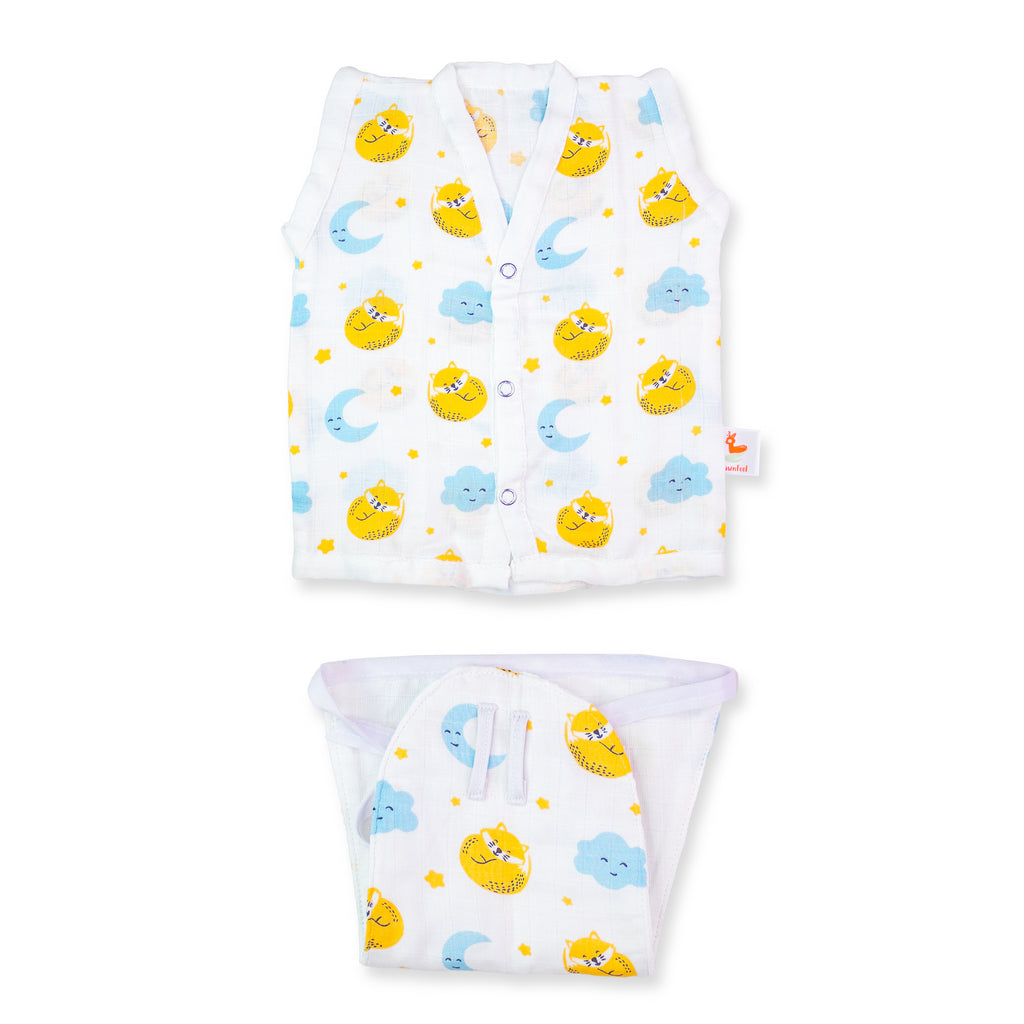 Set of Cat & Moon Print & Rainbow Print Jhabla & Nappy (Set of 2)
