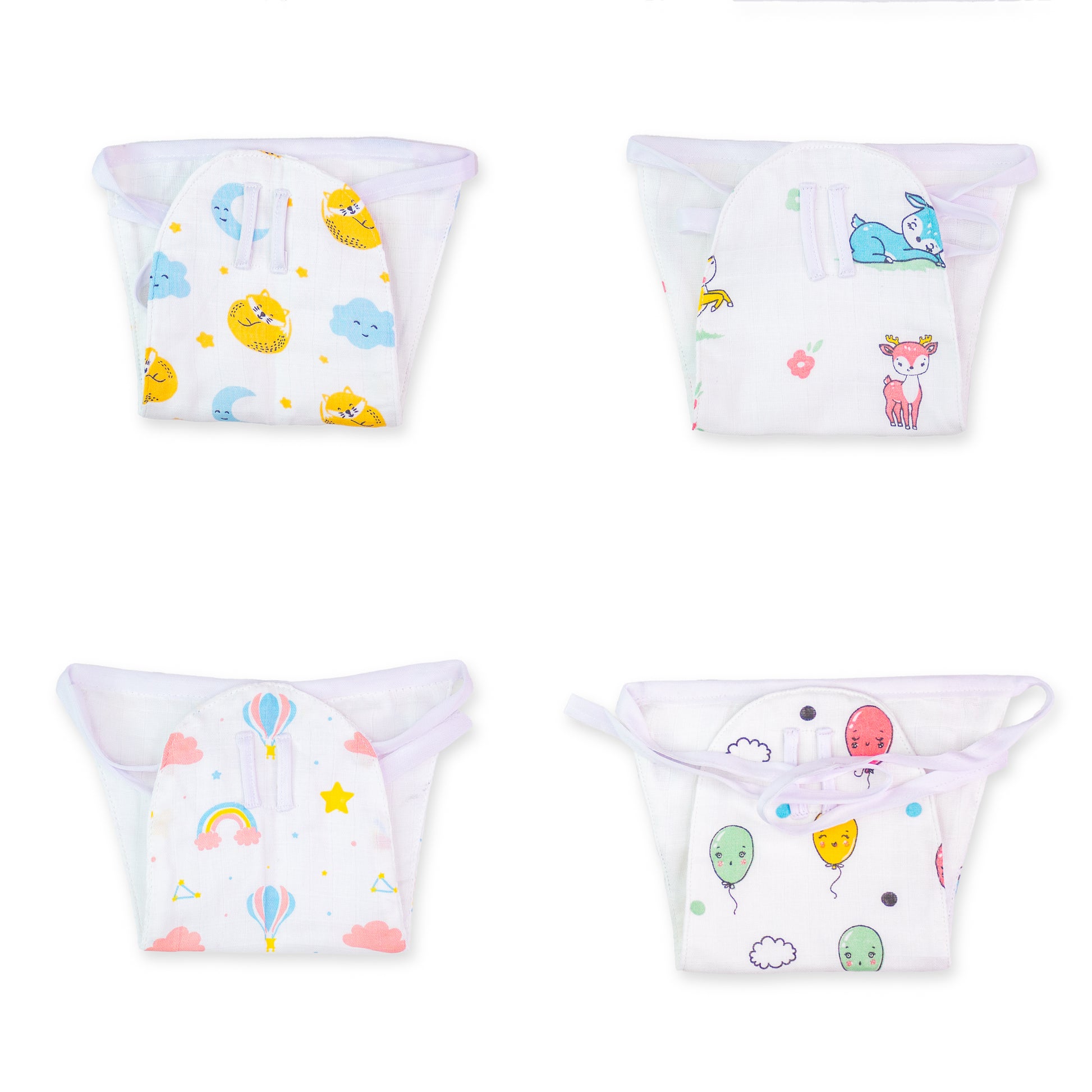 Nappies For Newborn Babies Includes 4 prints, 100% Bamboo Fabric (Pack of 4)