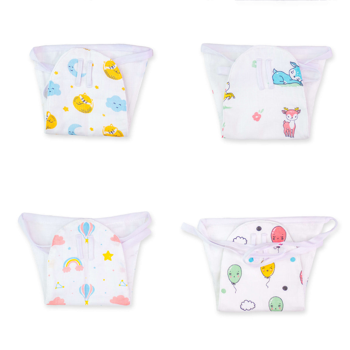Nappies For Newborn Babies Includes 4 prints, 100% Bamboo Fabric (Pack of 4)