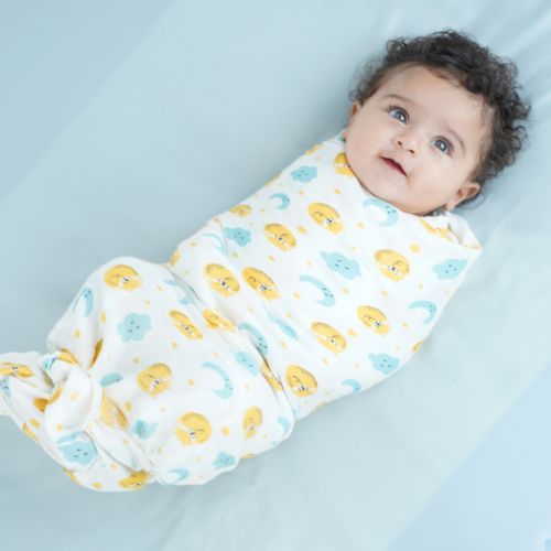 Cuddle up in Cat And Moon Print Bamboo Swaddle