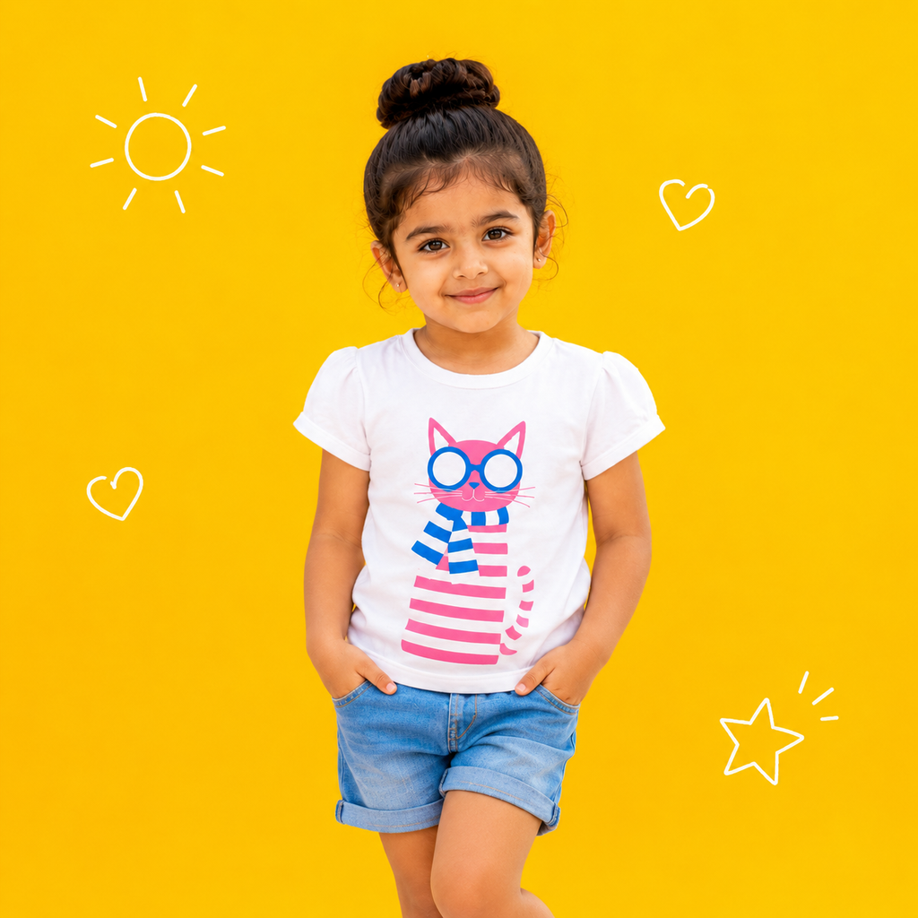 Cozy Cat with Muffler T-Shirt - 100% Cotton