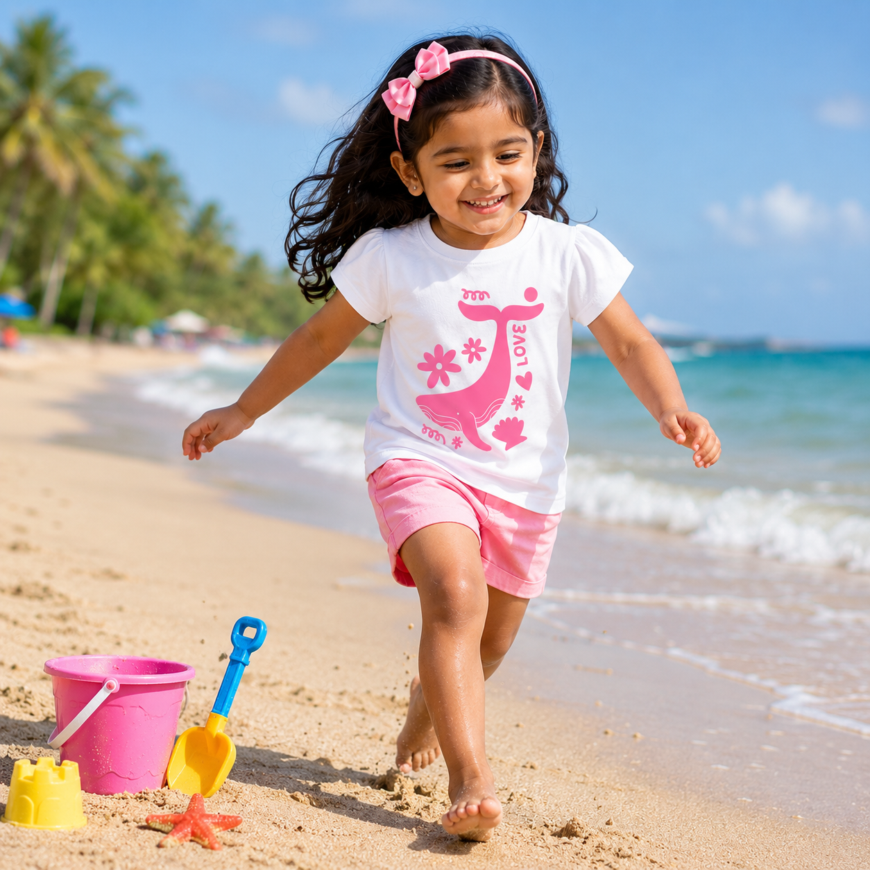 Happy Pink Whale Kids T-Shirt - 100% Cotton