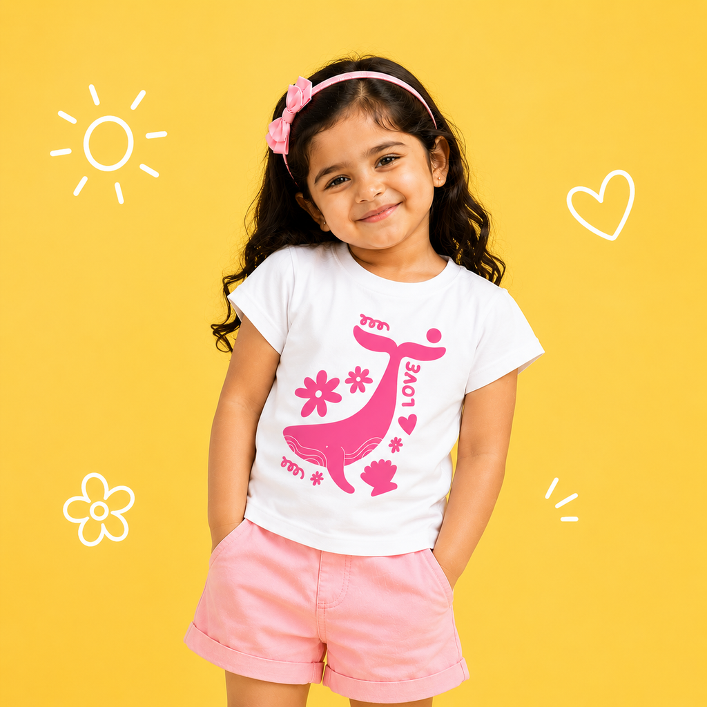 Happy Pink Whale Kids T-Shirt - 100% Cotton