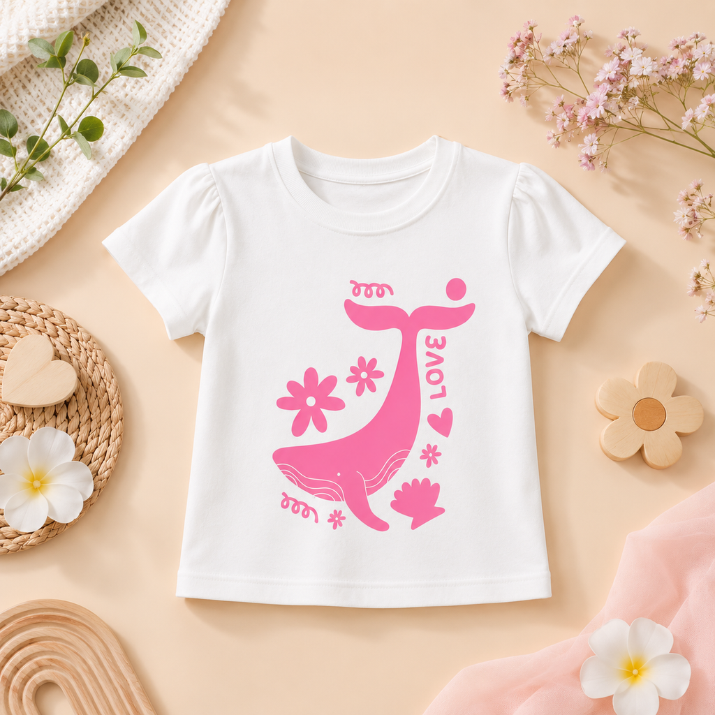 Happy Pink Whale Kids T-Shirt - 100% Cotton
