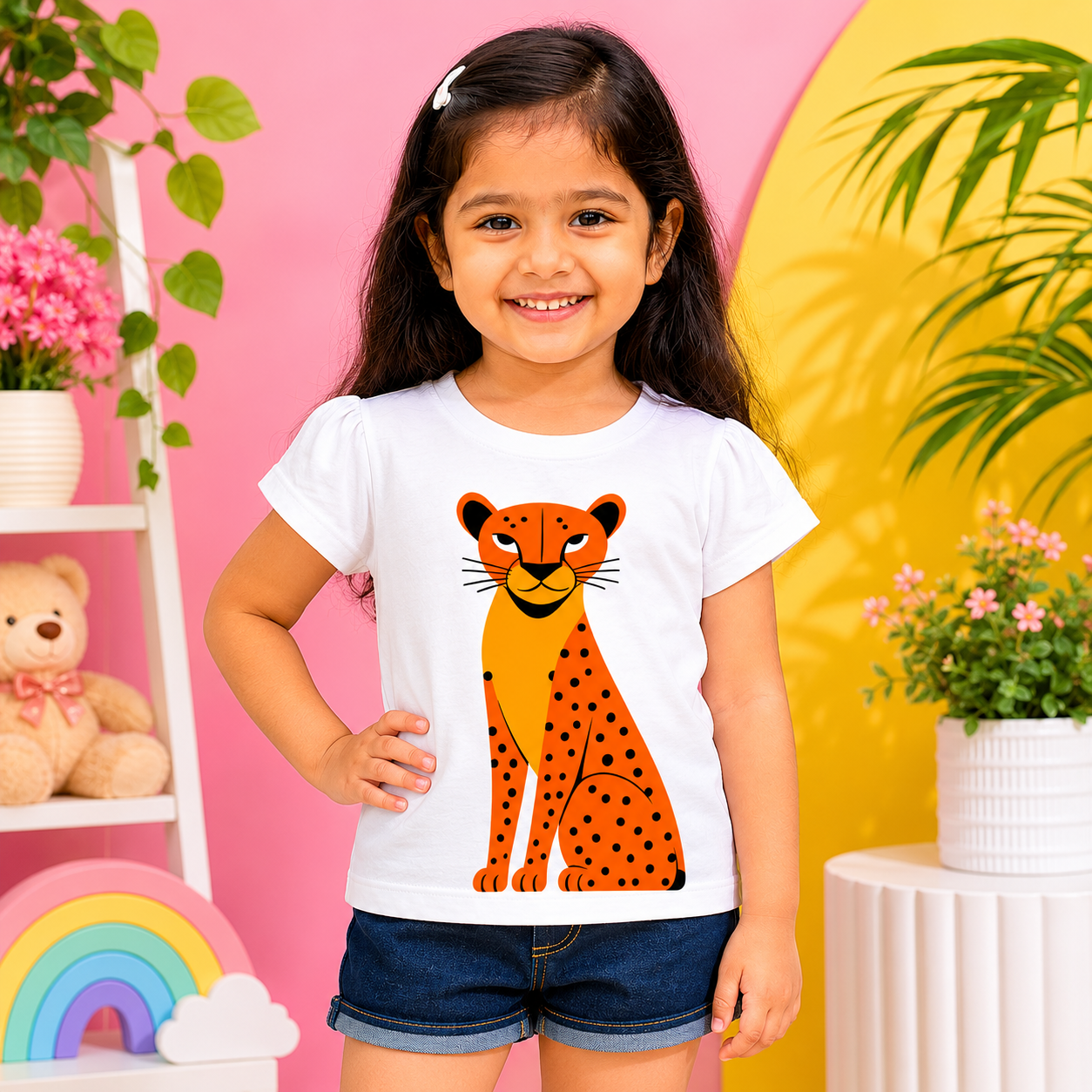 Pretty-Eyed Cheetah Kids T-Shirt – 100% Cotton