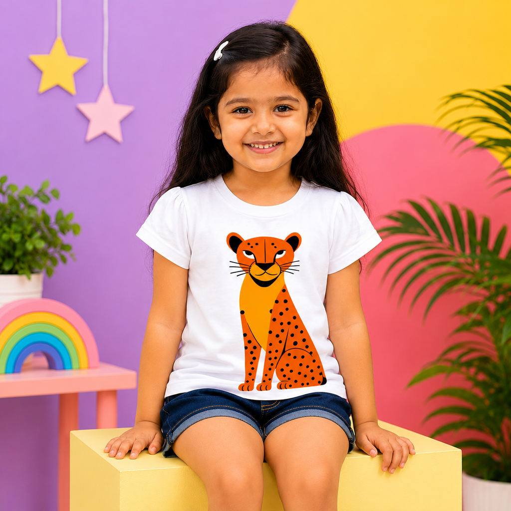 Pretty-Eyed Cheetah Kids T-Shirt – 100% Cotton