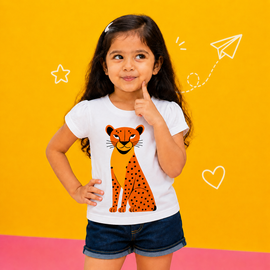 Pretty-Eyed Cheetah Kids T-Shirt – 100% Cotton