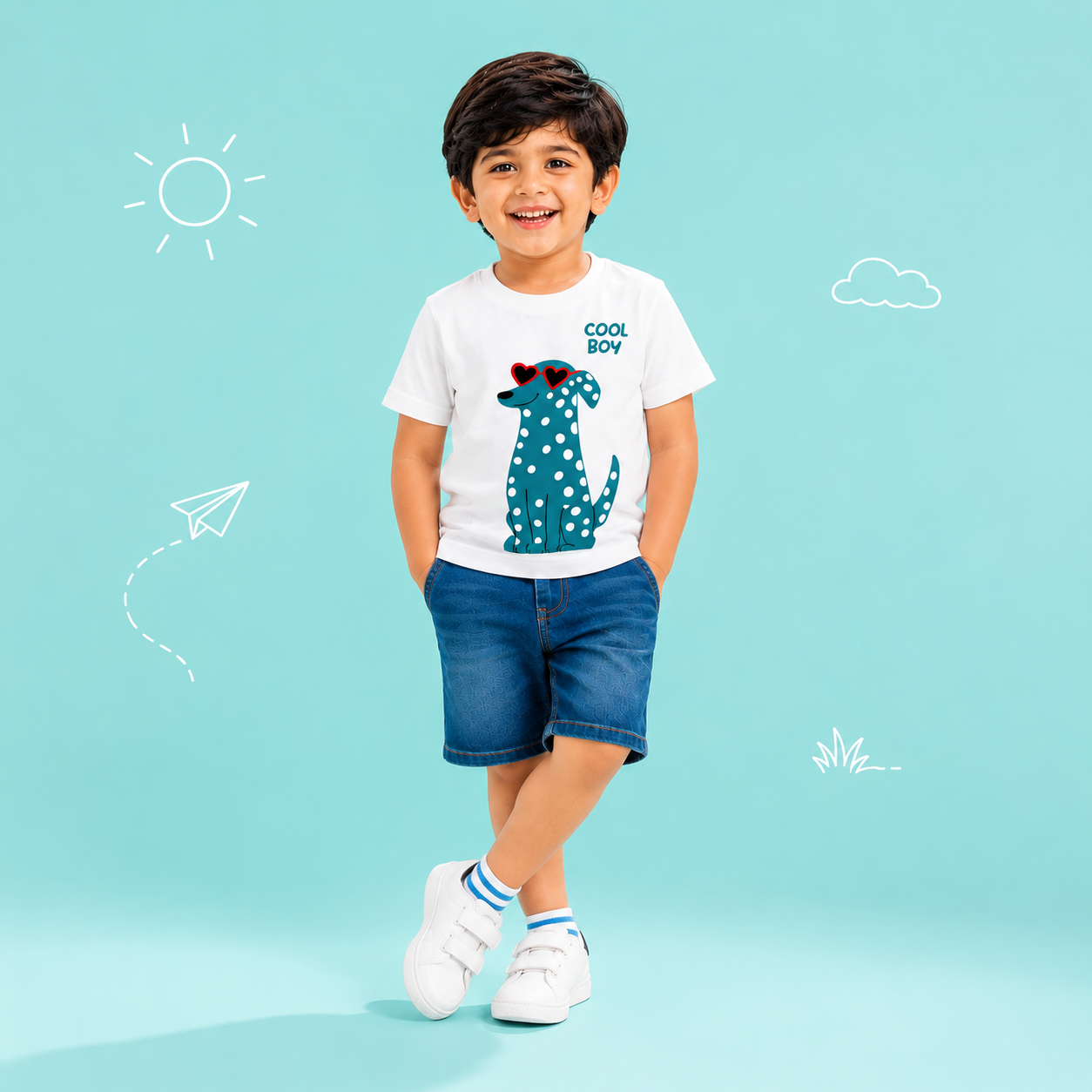 Blue Dalmatian Dog Kids T-Shirt - 100% Cotton