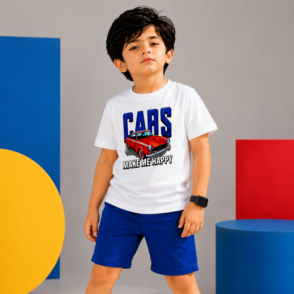 Car Print Kids T-Shirt - 100% Cotton