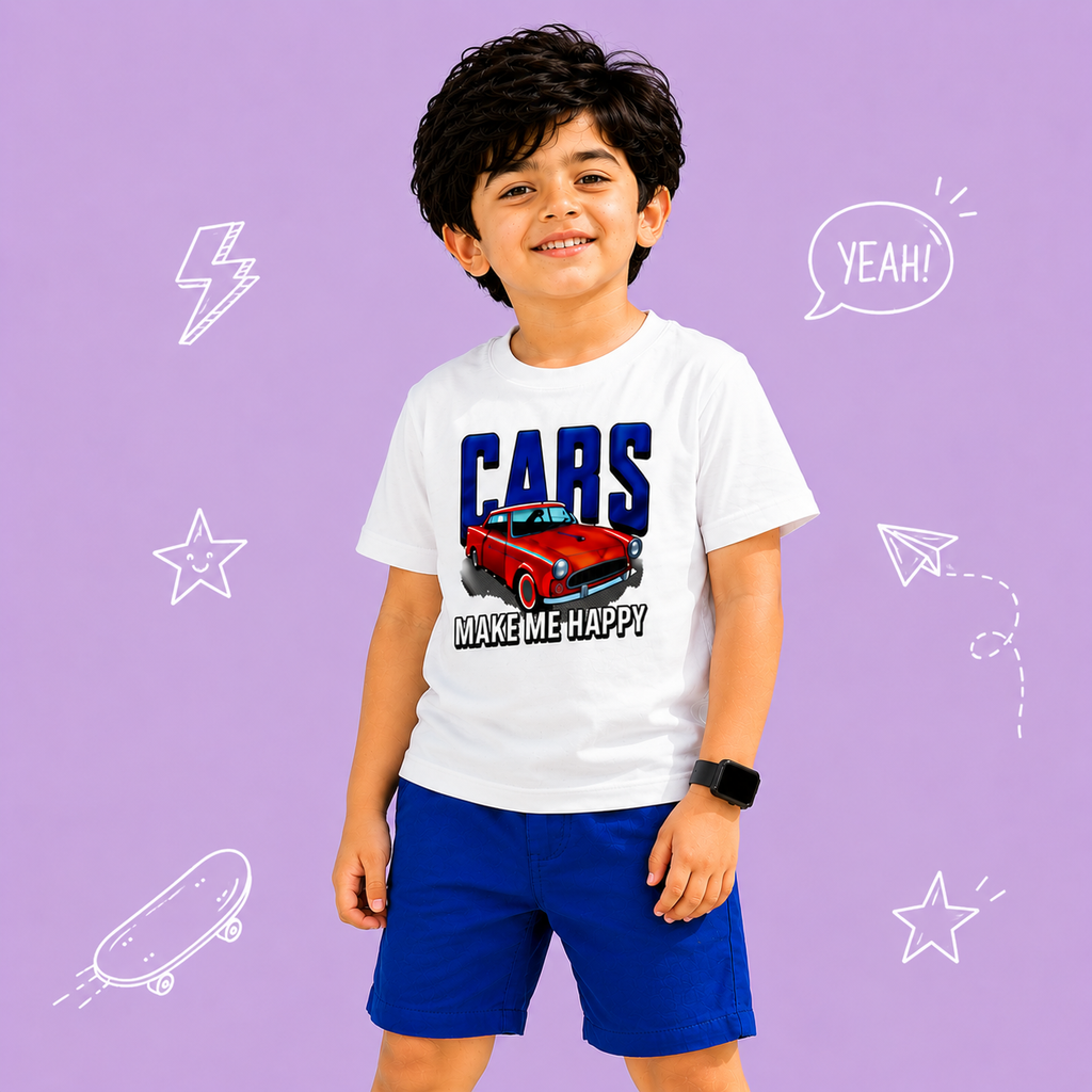 Car Print Kids T-Shirt - 100% Cotton