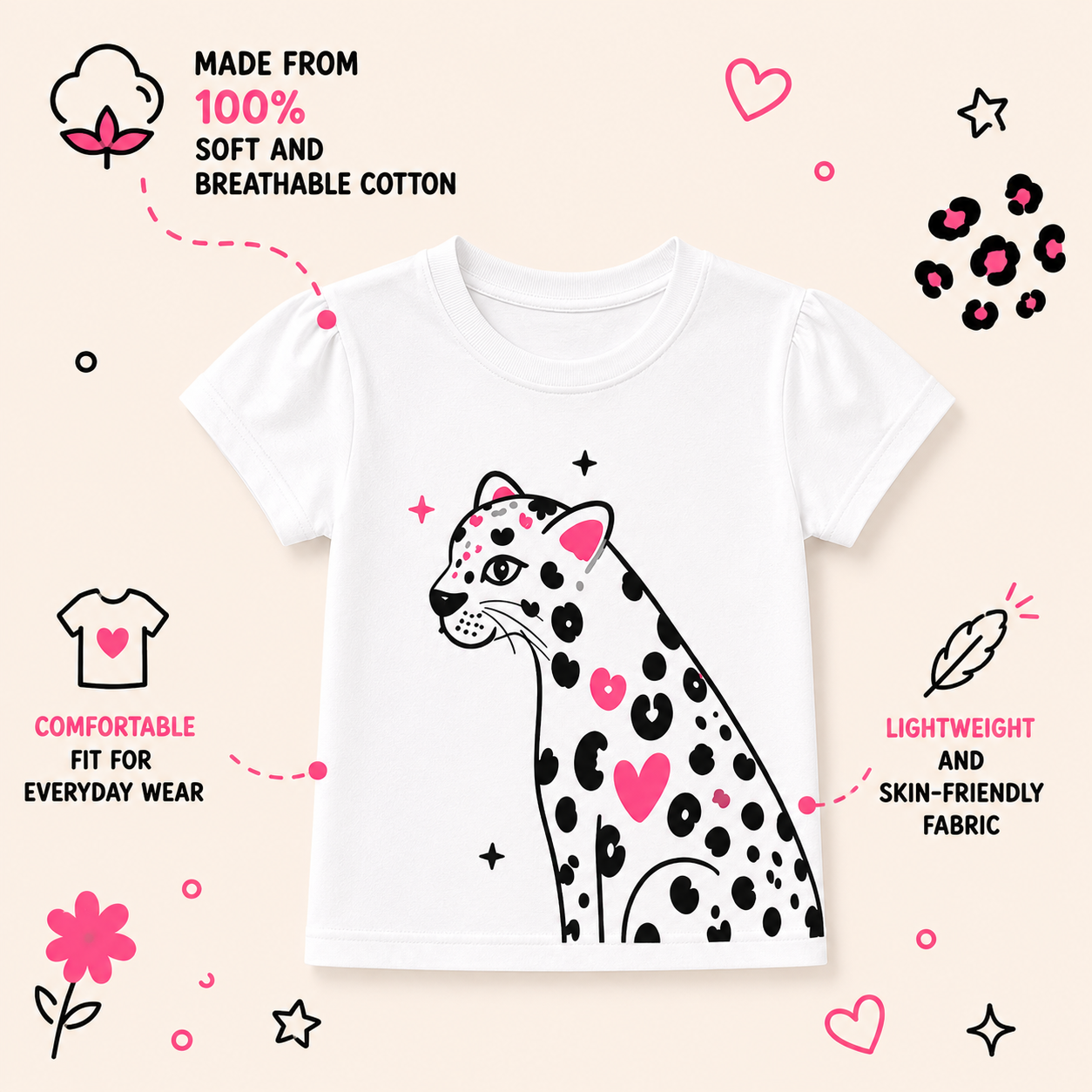 Leopard Silhouette Kids T-Shirt – 100% Cotton