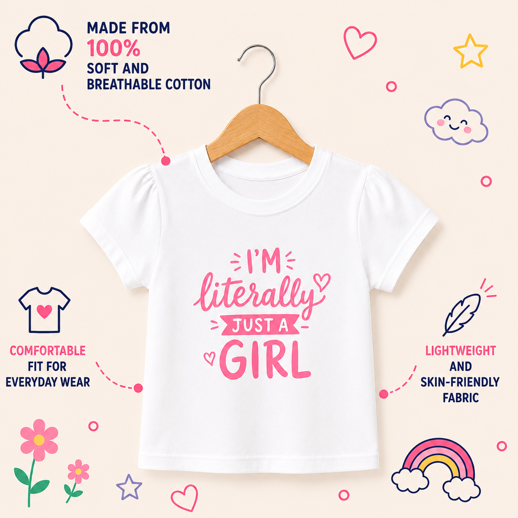 I Am Literally Just a Girl Printed T-Shirt for Girls -100% Cotton