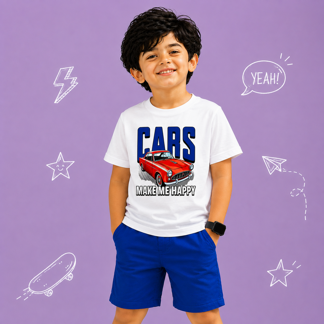 Car Print Kids T-Shirt - 100% Cotton