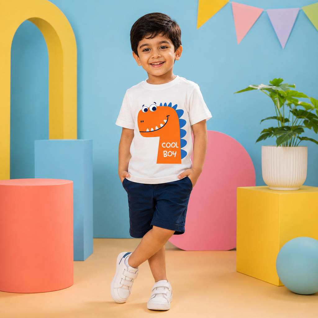 Curious Dinosaur Kids T-Shirt - 100% Cotton