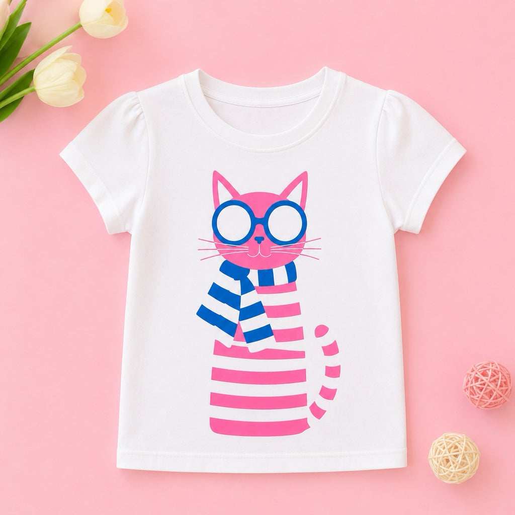Cozy Cat with Muffler T-Shirt - 100% Cotton