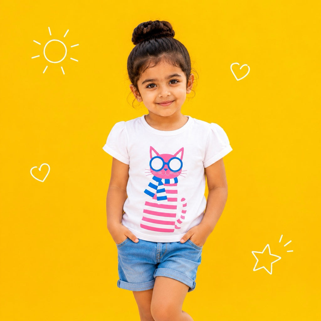 Cozy Cat with Muffler T-Shirt - 100% Cotton