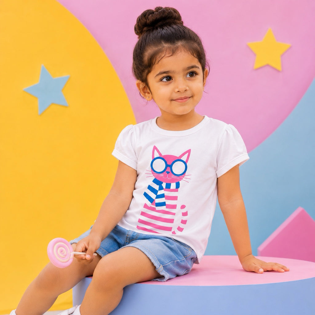 Cozy Cat with Muffler T-Shirt - 100% Cotton
