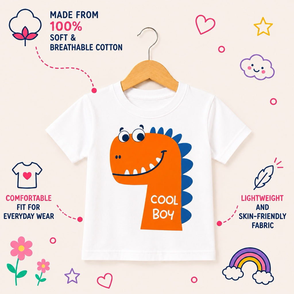 Curious Dinosaur Kids T-Shirt - 100% Cotton