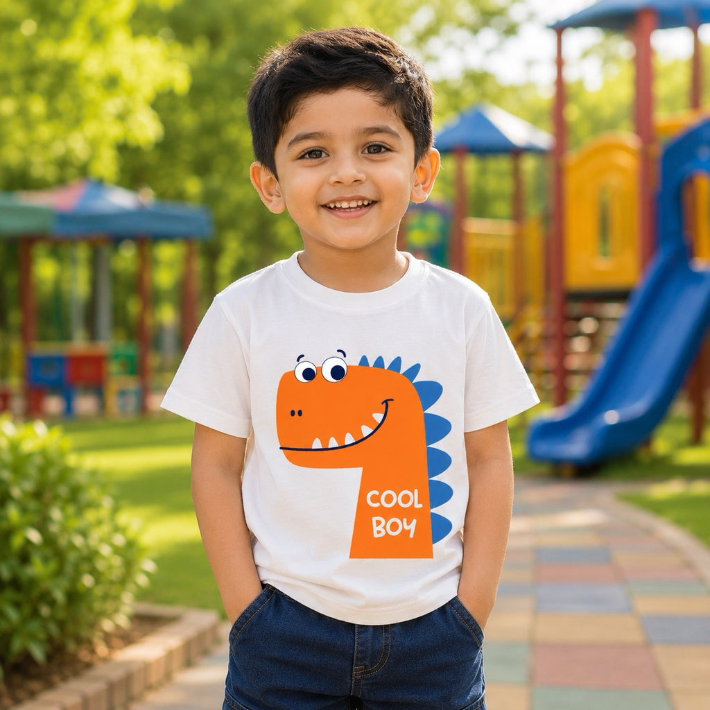 Curious Dinosaur Kids T-Shirt - 100% Cotton