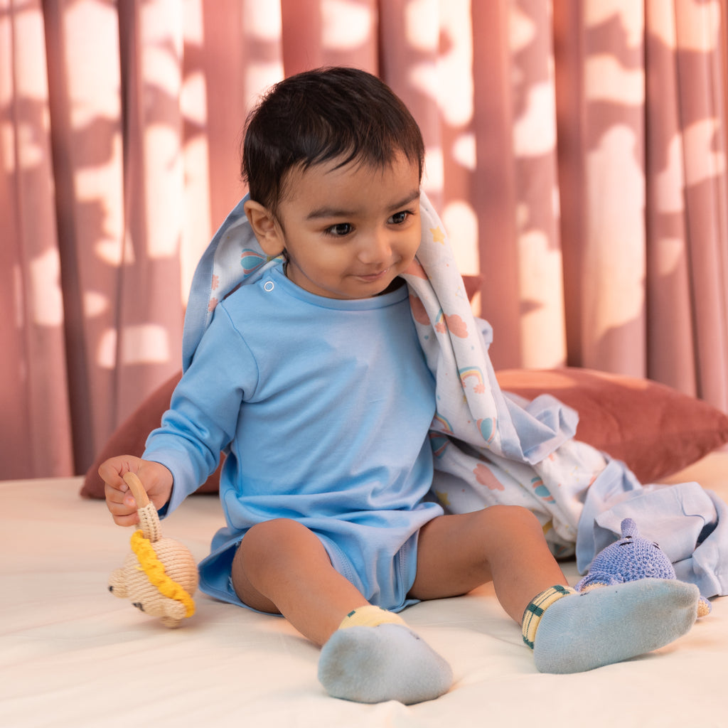 Premium cotton full sleeve Onesie / Bodysuit for boys / girls - Blue solids