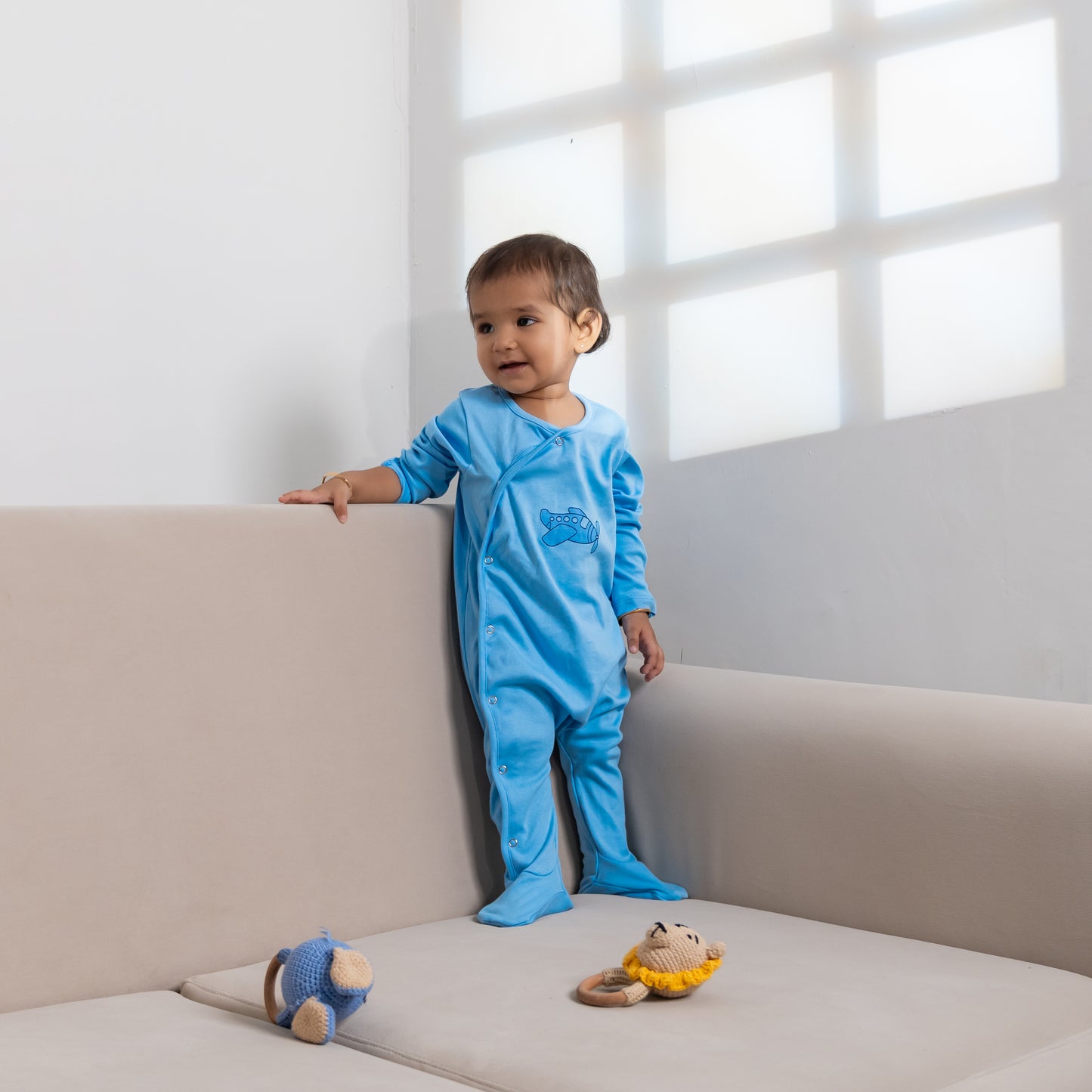 Premium cotton full sleeve Sleepsuit / Romper for boys / girls - Blue - Aeroplane print