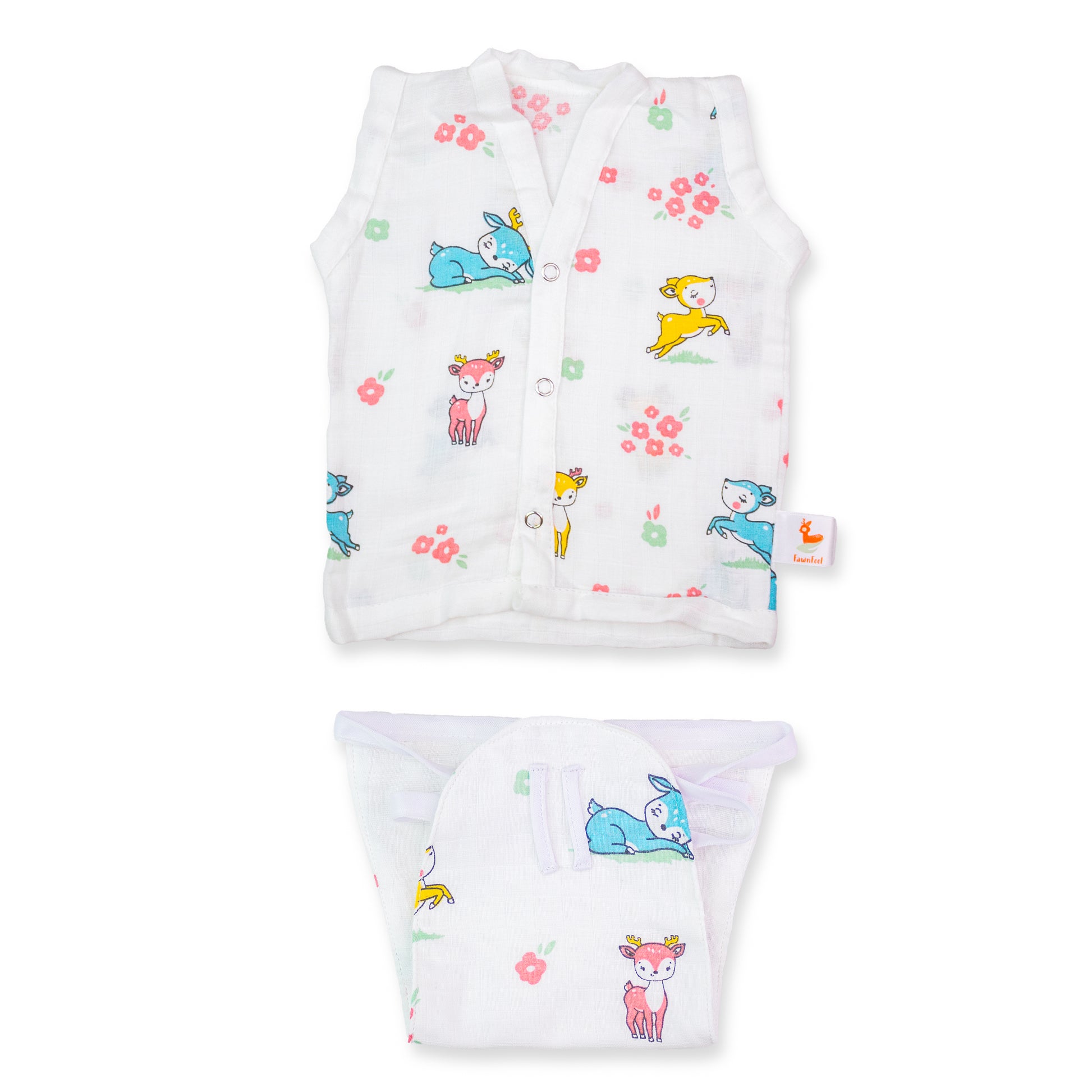 Set of Fawn Print Jhabla & Nappy