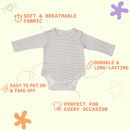 Premium cotton full sleeve Onesie / Bodysuit for boys / girls - Grey stripes