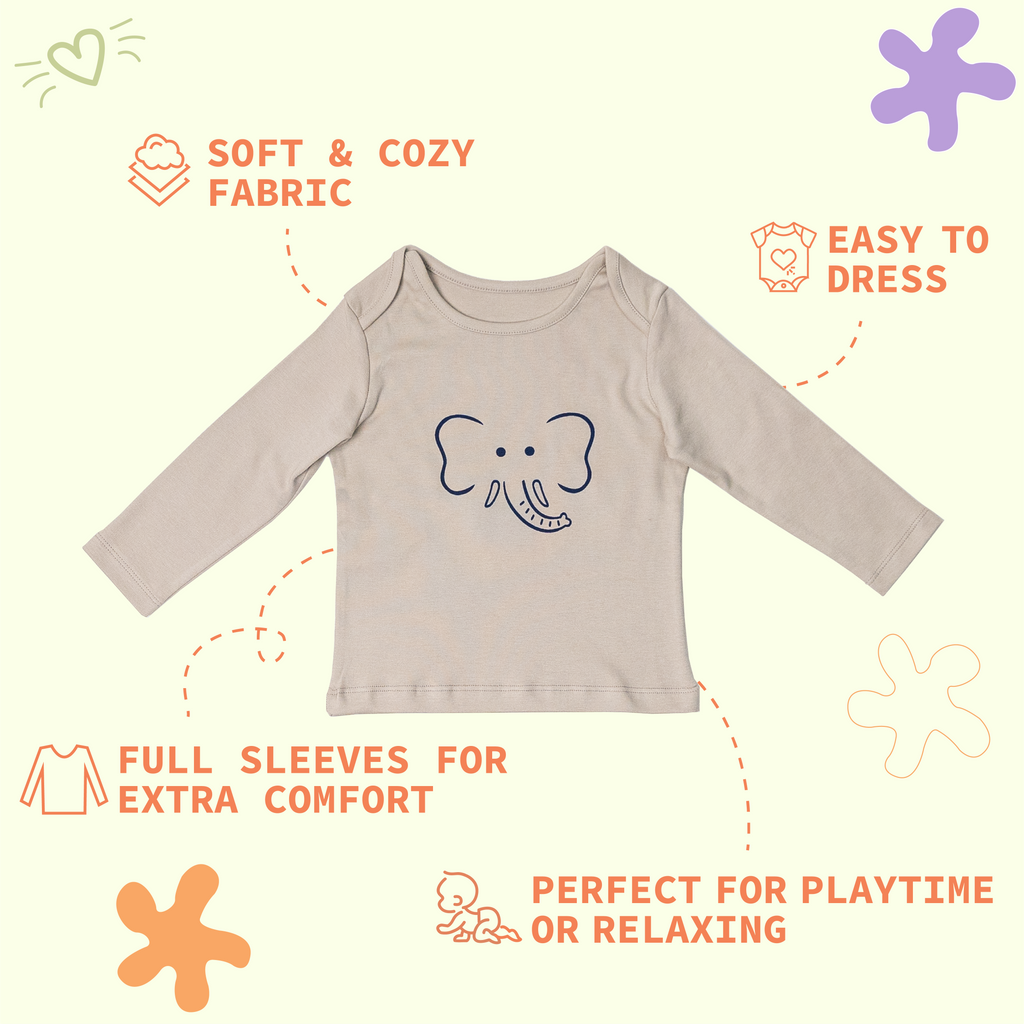 Combination of 3 - T-shirts Grey stripes, Grey solids with Elephant print and all over Elephant print