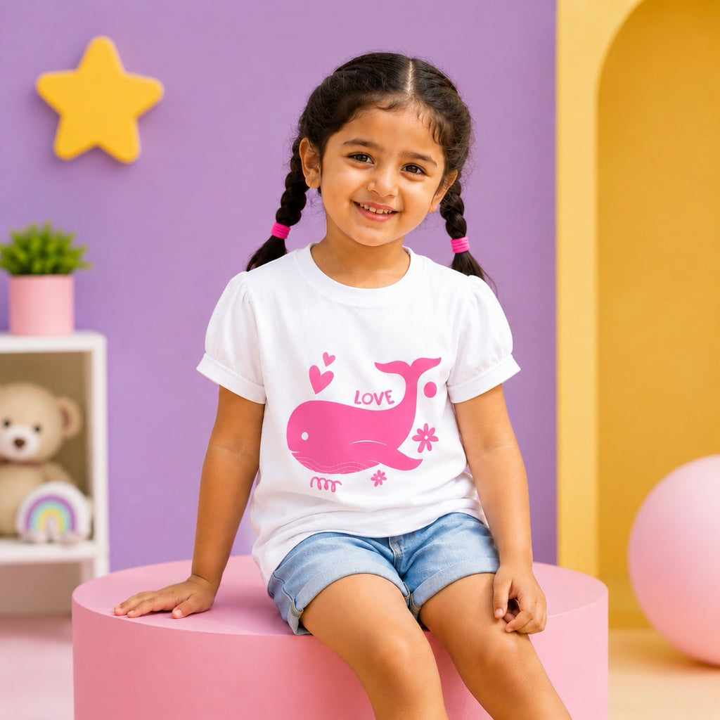 Happy Pink Whale Kids T-Shirt - 100% Cotton
