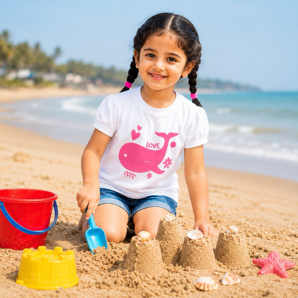 Happy Pink Whale Kids T-Shirt - 100% Cotton