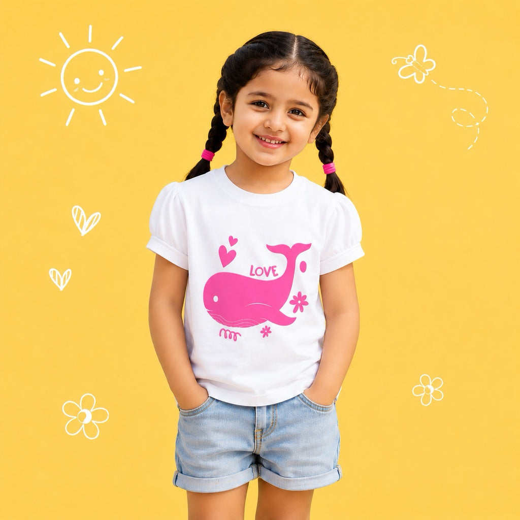 Happy Pink Whale Kids T-Shirt - 100% Cotton