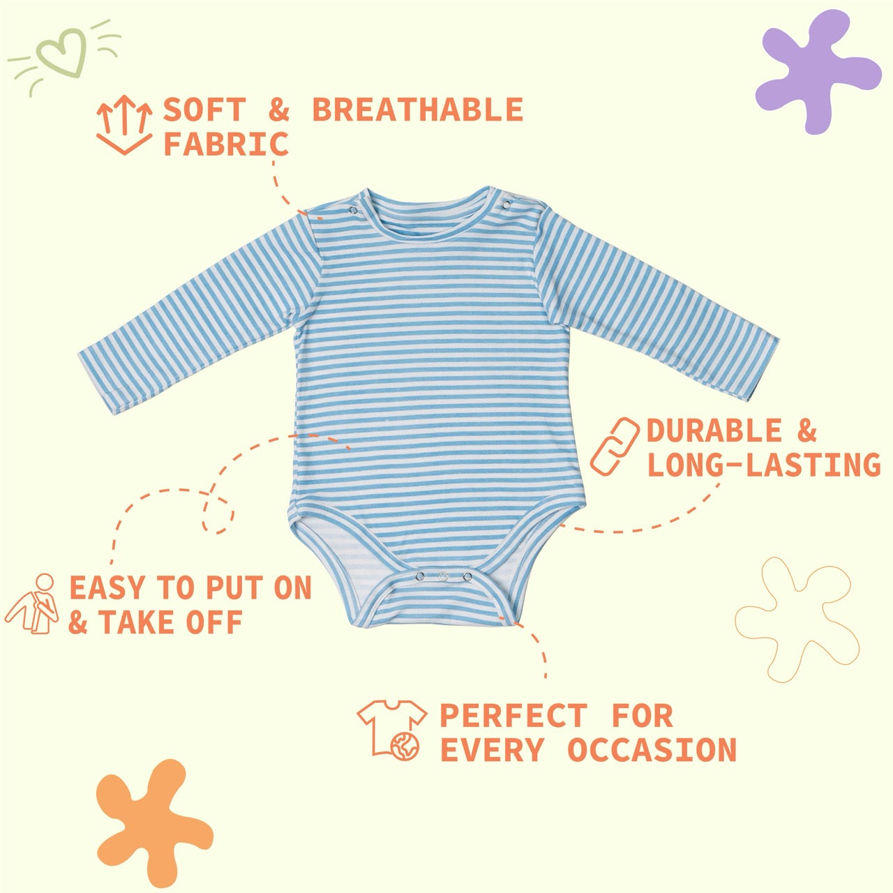 Premium cotton full sleeve Onesie / Bodysuit for boys / girls -  Blue stripes